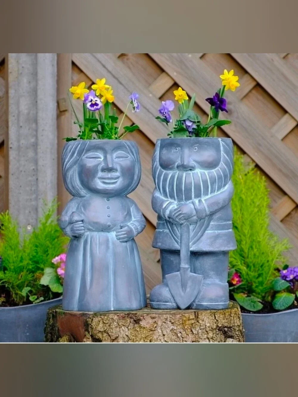 Garden Gnome Resin Planter Pair - Mr. and Mrs. Gnome.